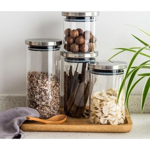 2020 Glass Jars with Stainless Steel Cover Glass Spice Jars Storage Tank Food Contain Coffee Bean Jars and Lips Sealed Jar