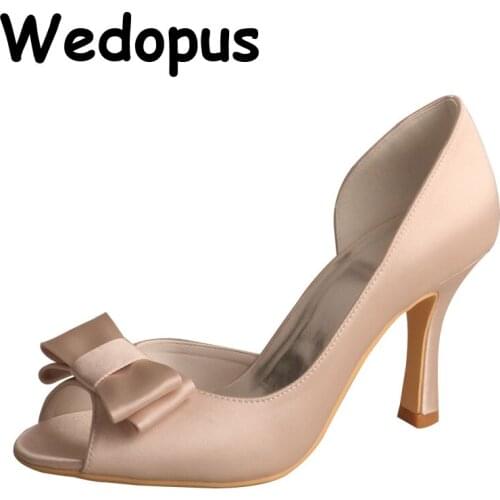 23 Colors Bow Pumps Nude Shoes Heels for Wedding Peep Toe Size 5