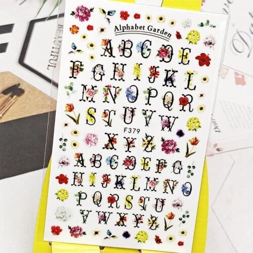 3D Nail Sticker Decals English Letter Flower Design Nail Art Decorations Stickers Slider Manicure Accessories Nails Decoraciones