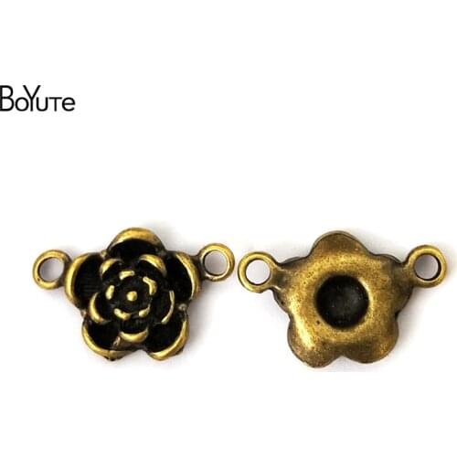 BoYuTe (40 Pieces/Lot) 15MM Antique Bronze Plated Zinc Alloy Materials Rose Connector Charms Diy Jewelry Making Findings