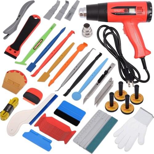 FOSHIO Window tint tools kit with US/EU plug hot air gun vinyl car wrap squeegee scraper sticker film cutter knife tool set