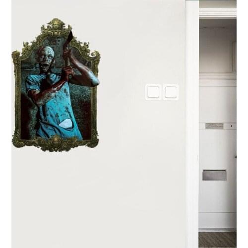 Halloween Horror Zombie Axe Haunted House Bar Window Door Living Room Bedroom Decoration PVC Art Wall Stickers For Home Party