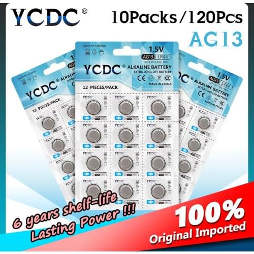 YCDC 120PCS AG13 LR44 357A S76E G13 Button Coin Cells Original 1.5V Alkaline Batteries For Electronic Products High Quality Hot