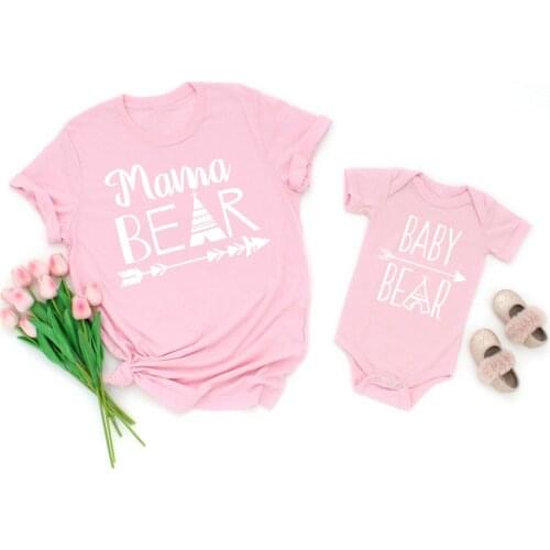 1PC Mama Bear and Baby Bear Mommy & Me Outfit Matching Mommy and Me Shirts Summer Short Sleeve White Tee Tops Clothes