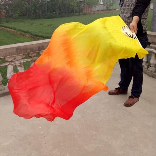 Beautiful Silk Three Color Gradient Flame Dance Fan Hand Folding Bamboo Fan Decoration Fan for Ladies Womens Home Crafts