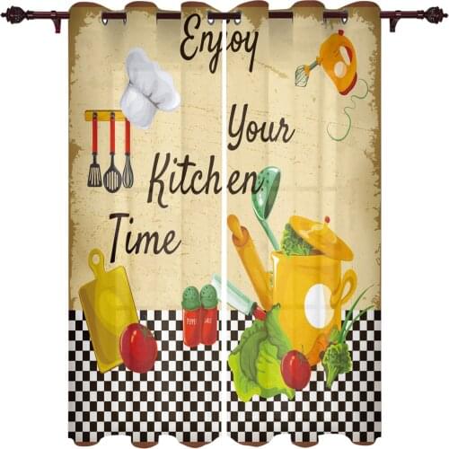 Kitchen Vegetables Chef Hat Plaid Window Curtains Kitchen Bedroom Drapes Home Decor Luxury Curtains for Living Room