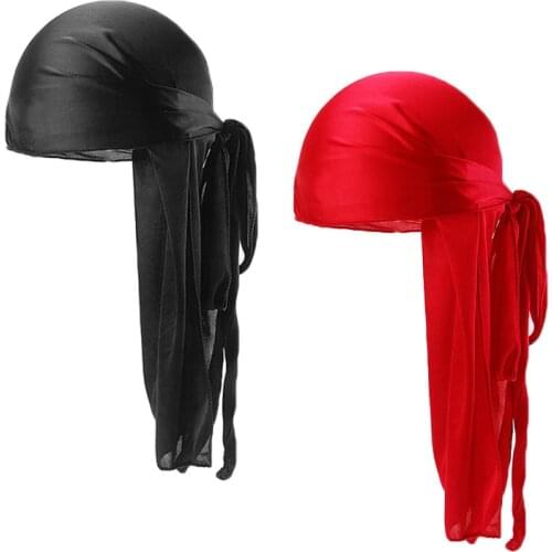 2pcs/lot Mens Silky durag Bandanas Turban hat Wigs Doo Men Satin Durag Biker Headwear Headband Extra Long Tail Du-Rag
