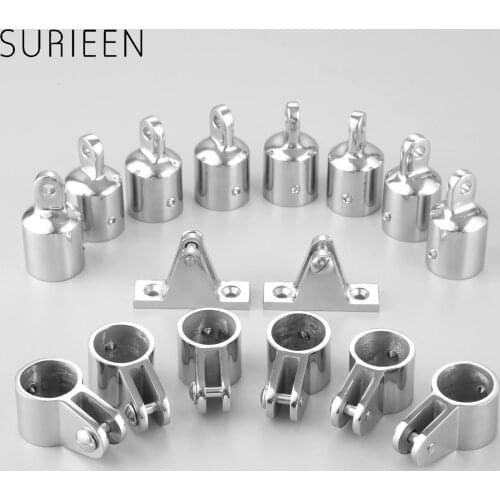 Marine Boat Stainless Steel Bimini Top Hardware Fitting Set 4 Bow 25mm 1" -8 Eye End Fittings+6 Jaw Slide Fittings+2 Deck Hinges