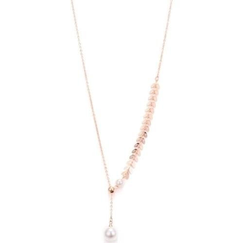 Titanium Stainless Steel Statement Branches Pearl Necklace Pendants Chokers Collar Water Wave Chain Women Jewelry Girl Gift