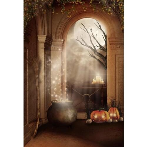 Custom Photography Backdrops Mysterious Castle Pumpkin Candle Backgrounds for Photo Studio Camera Photography Props Vinyl Cloth