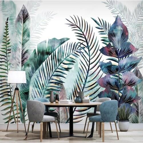 Custom Mural Wallpaper Nordic Hand Painted Watercolor 3D Tropical Plant Leaves Light Luxury Modern TV Background Wall Painting