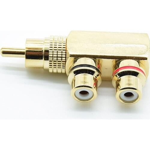 Gold plated pure copper RCA male to 2 female adapter three-way socket adapter plug Video Audio converter gun type connector