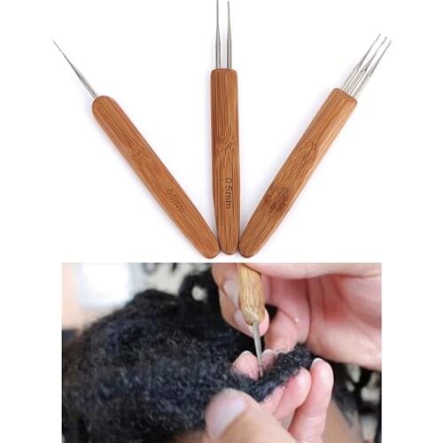 Profeesional Dreadlock Crochet Bamboo Handle Hook 0.5mm 1-Hook 2-Hooks 3-Hooks Needle For Dreads Lock Needle