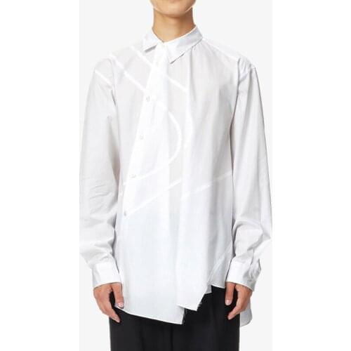 S-7XL!!2020 Mens asymmetric shirt black and white irregular cut edge cotton loose and simple design