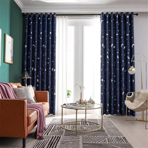 Modern Single Piece Of Star Moon Full Blackout Bedroom Living Room Curtain Heat Insulation Light Blocking Curtain For Bedroom