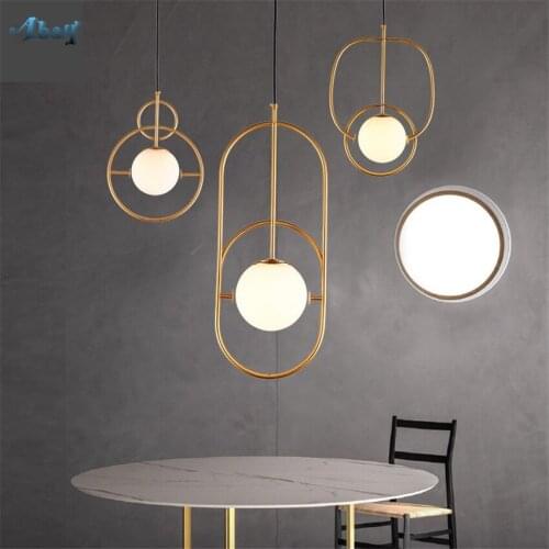 Modern Luxury Iron Circle Pendant Lights Bedroom Living Room Dining Bar Front Art Deco Loop Glass Ball Hanging Lamps Fixtures