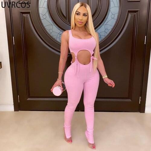 UVRCOS Womens Tracksuit Skinny Camisole Solid Color Short Tops+Leggings Pencil Pants New Streetwear Cut Out Sportswear Jumpsuit