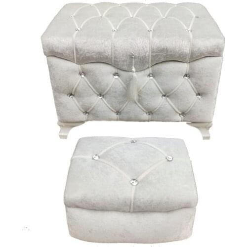 New Season Quilted Stitched Velvet Embroidered Special Production Dowry Chest 2 Different Color Options Cream and Powder