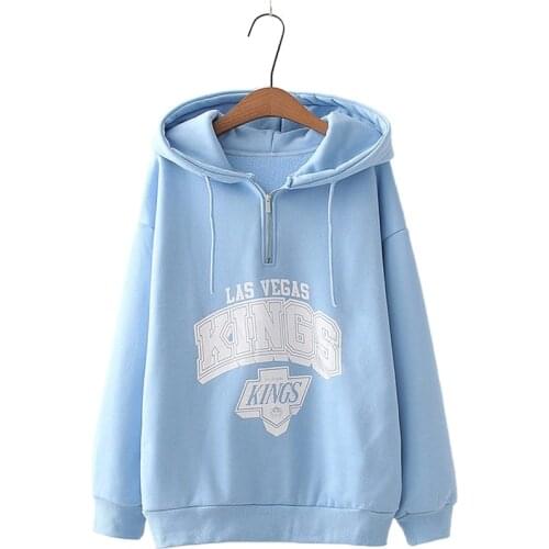 Korean Half Zipper Letter Print Womens Sweatshirt 2020 Autumn Loose Hoodie Femme Harajuku Casual Pullovers Girl Tracksuit