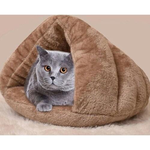 Triangle Pet Bed For Small Cats Dogs Soft Nest Kennel Bed Cave House Sleeping Bag Mat Pad Tent Pets Winter Warm Cozy Beds