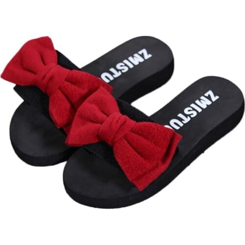 Womens bow summer slippers indoor outdoor flip flops beach shoes new fashion womens casual flower slippers chanclas mujer