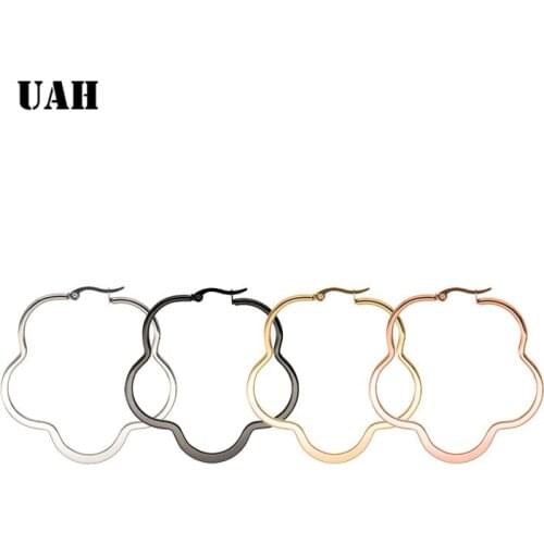 UAH new rock style earrings stainless steel titanium Plum FLower hoop earrings for women Teen girls accessories