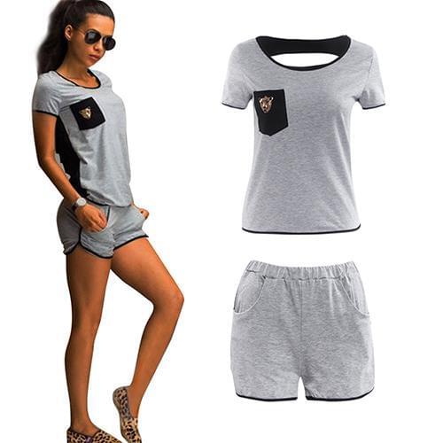 Women Summer Sexy Cut Back Design Casual Top O Neck T Shirt Short Pants Suit Comfortable Clothing Two Piece Set Chandal Mujer