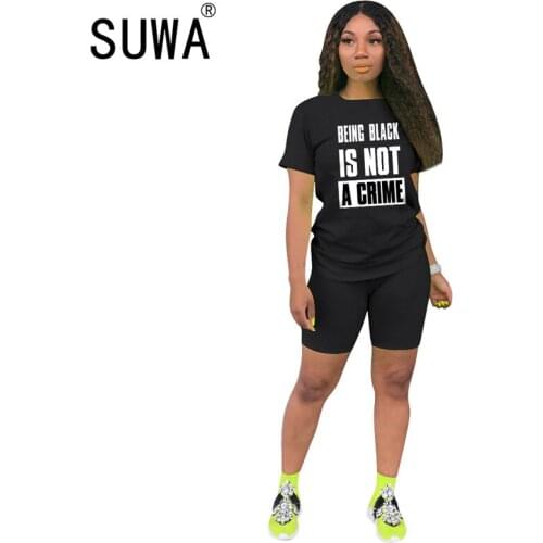 2020 women fashion simple solid color round neck short sleeve print top and hot shorts 2 pieces set casual lady fashion outfits