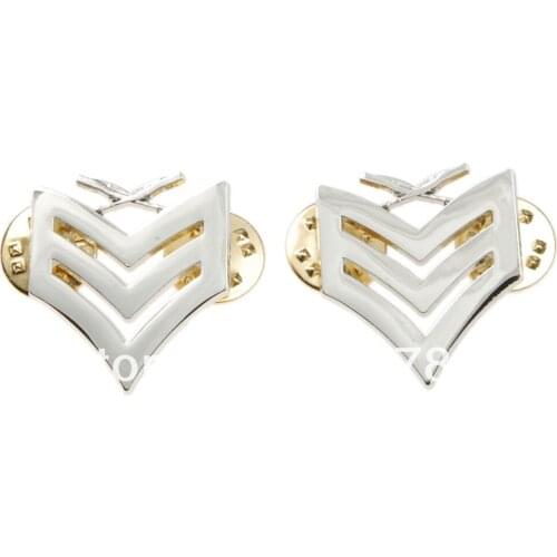 PAIR OF US USMC MARINE CORPS SERGEANT INSIGNIA RANK METAL BADGE PIN SILVER