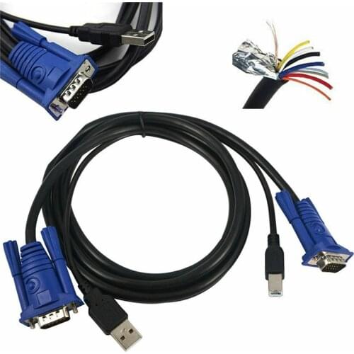 1.5M USB KVM Switch Cable Monitor 15 Pin Standard VGA SVGA Adapter Cord 2 IN 1 USB 2.0 PC Computer Printer Monitor Converter