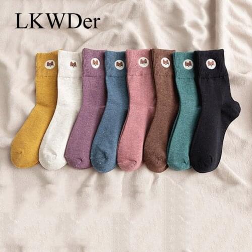 LKWDer 1 Pair Women Trend Embroidry Socks New Creative Cute Cartoon Socks Women Breathable Deodorant Cotton Long Sock Calcetines