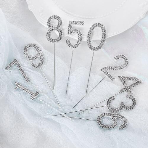 1PC Number"0-9" Cake Topper Gold Diamond-studded Cake Topper for Dessert Anniversary Birthday Party Decoration Wedding Supplies