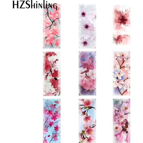 10*25mm Cherry blossoms flower paintings Rectangular Glass Cabochons Jewelry Findings & Components Semi Finished Jewelry
