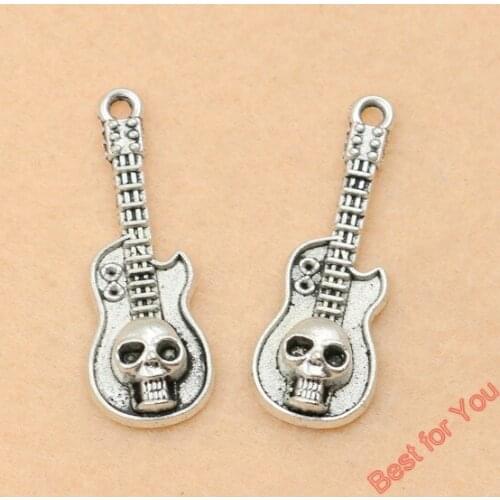 10pcs Tibetan Silver Tone Skull Guitar Charms Fashion Pendants Jewelry Diy Jewelry Findings 32x11mm