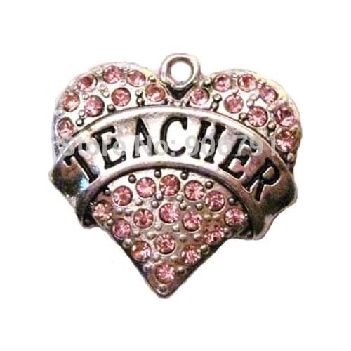 100pcs a lot rhodium plated fashion Teacher pink Crystal Heart Pendant(A100074)