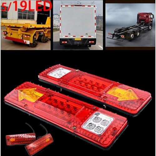 2PCS 19LED/5LED Trailer Truck RV ATV Turn Signal Running Tail Light White-Amber-Red