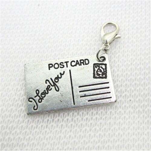 20pcs I love you post card Dangle Charms DIY Jewelry Bracelets Necklace Pendants lobster clasp Hanging Charms