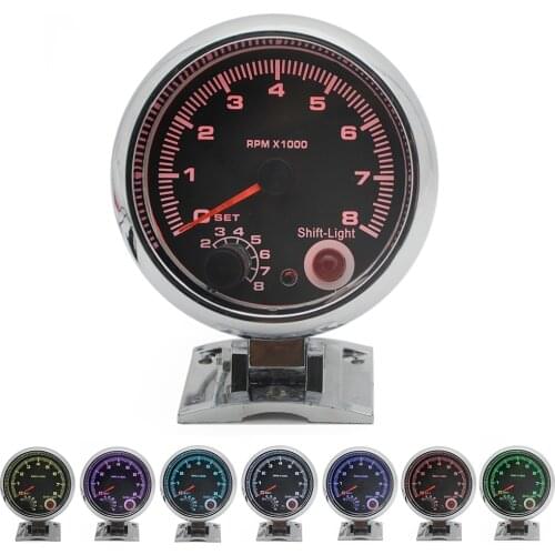 3.75" 95mm Tachometer 7 Color Led Display Black Face Chrome Case 4 6 8 Cylinders