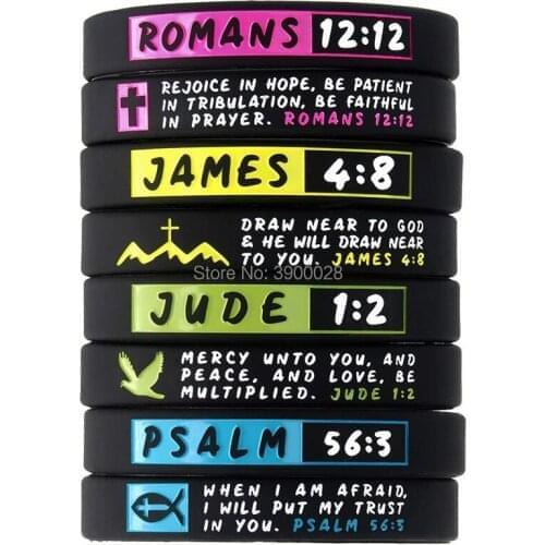 300pcs Religious Christian ROMANS JAMES JUDE PSALM silicone wristband bracelet free shipping by DHL
