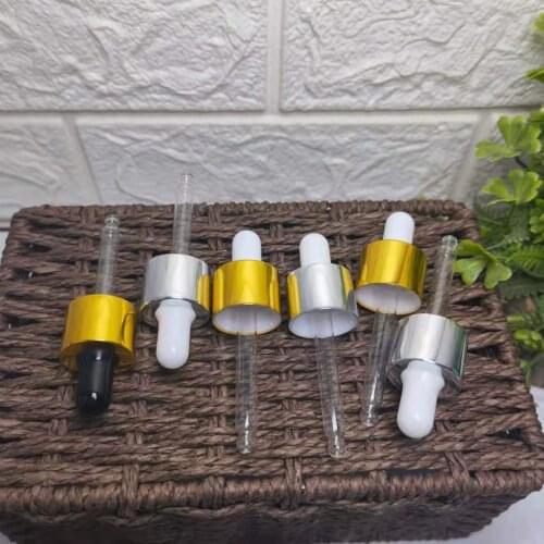 5ml-100ml 18/410 gold/silver/black aluminum dropper lid white/black bulb glass tube for essential oil bottle