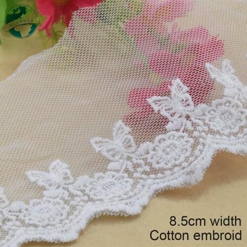 5yards 8.5cm white cotton embroidedery lace ribbon guipure trim DIY wedding Accessories dolls lace african lace applique #3886