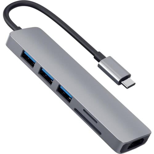 6in1 4K Type C to HDMI USB3.0 Micro-SD TF Card PD Hub Adapter Expansion Dock