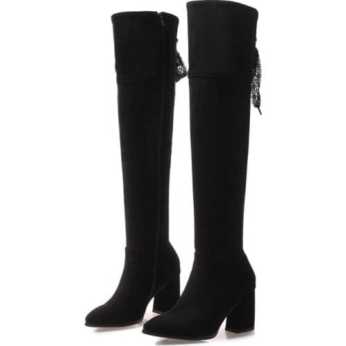 Big Size Long boots over knees, thin boots, thick heels, high heels, side zipper boots
