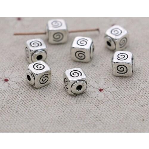 20pcs/lot Antique Silver Plated Square Loose Spacer Beads for Jewelry Making Bracelet DIY Findings 6mm