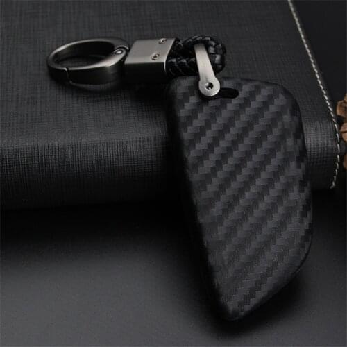 Carbon Fiber Pattern Soft Car Key Cover with PU Leather Braid Woven Rope Key Holder For BMW X6 2014 2015 2015 X5 2014 2015