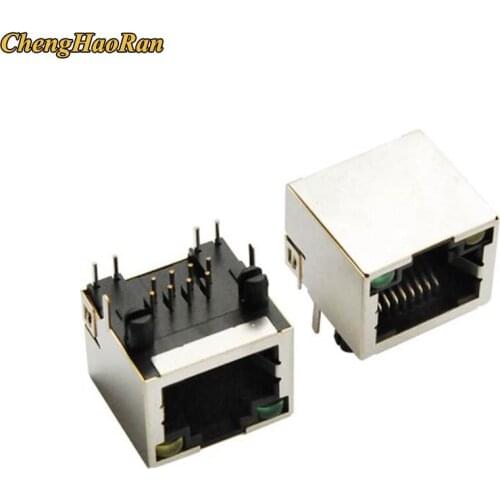 ChengHaoRan 10PCS/Lot RJ45 8P8C Female Jack Connector Steel Shield Network 90 Degree With LED