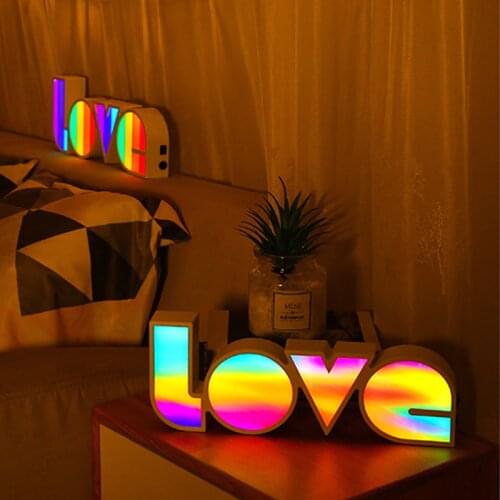 Colorful LED Box Lamp Bedroom Desk Decoration Rainbow Color Love Sign Background Decor Light 5V DC Battery Powered Nightlight