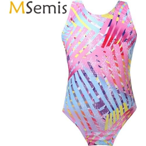 Kids Girls Swimsuit One-piece Swimwear Digital Printed Bodysuit Cutout Racer Back Childrens Beach Swimming Bathing Suit Clothes