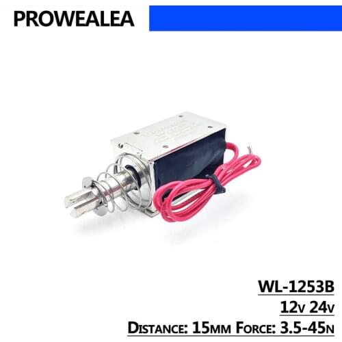 Solenoid Electromagnet Push Pull Type WL-1253B 12V 24V Thrust Force 3.5-45N 15mm Open Frame Linear Electric Magnet