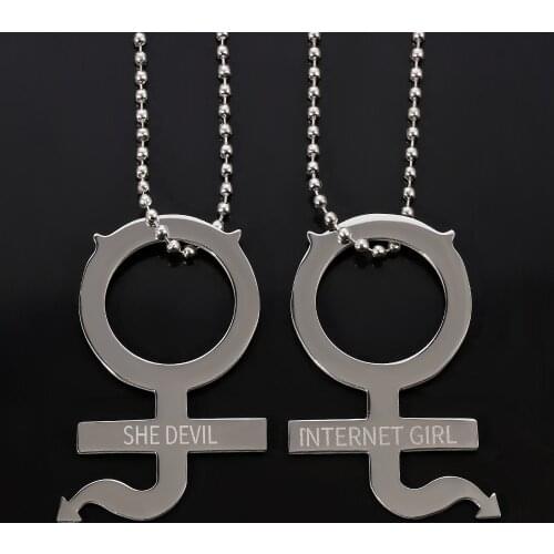 Internet Girl She Devil Pendant necklace Female Symbol Gothic Streetwear Choker Women Girls Stainless Steel Jewerly